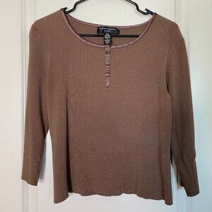 Spenser Jeremy Petite L Ribbed Long Sleeve • Silk Blend • Brown Minimalist Top